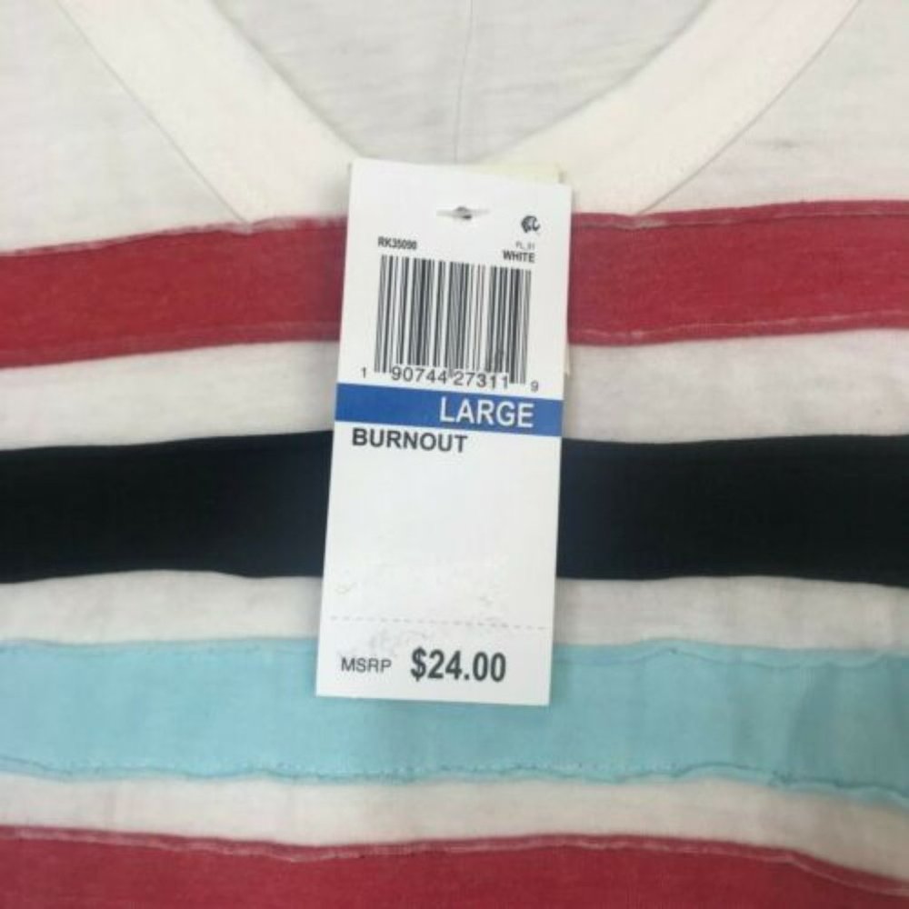 Ultra Flirt Top Juniors Striped Football T-Shirt White V-Neck Womens Size L - Picture 4 of 4